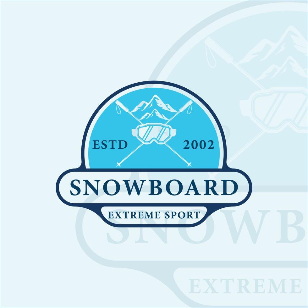 snowboard e montanha logotipo ilustração vetorial modelo ícone design gráfico. paisagem para símbolo de esporte de inverno ou sinal com distintivo vetor