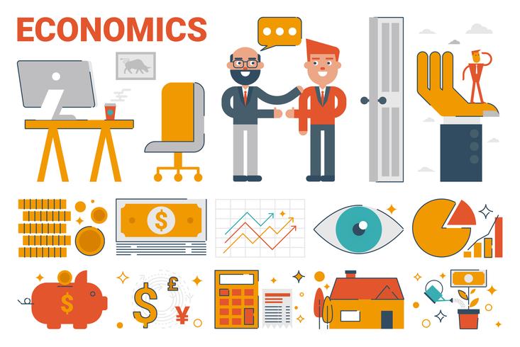 Elementos e ícones de infográfico de economia vetor