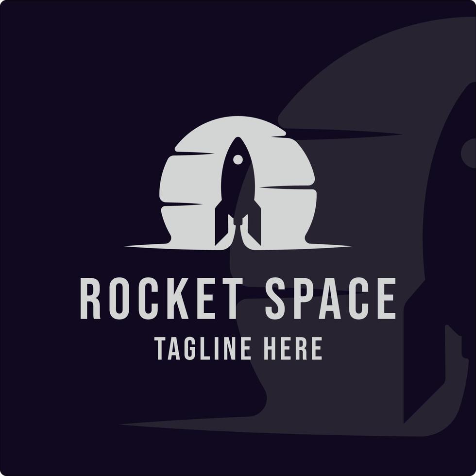 espaço de foguete silhueta no logotipo da lua ilustração vetorial vintage modelo ícone design gráfico. sinal de nave espacial ou símbolo para empresa vetor
