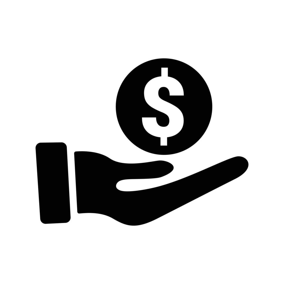 ícone de dinheiro na mão, sinal de dinheiro na mão e vetor de símbolo