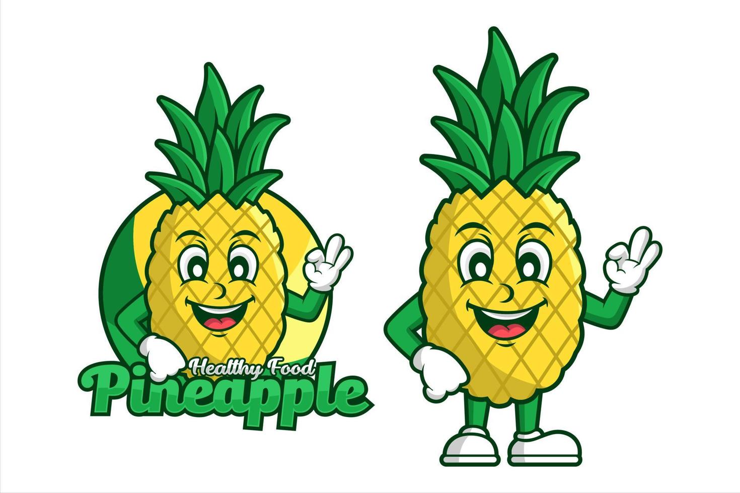 logotipo de design de desenho animado de personagem de comida saudável de abacaxi vetor