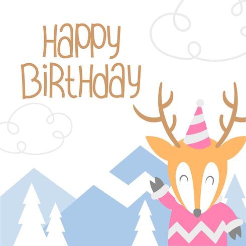 Saudação de desenhos animados de veado animal feliz aniversário vetor