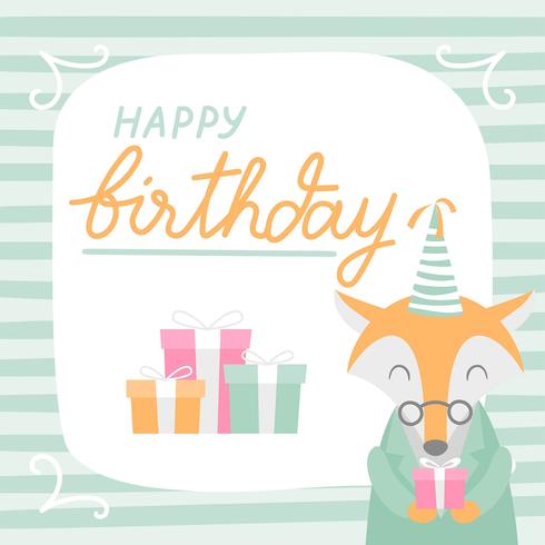 Feliz aniversário animal Fox Cartoon saudação vetor