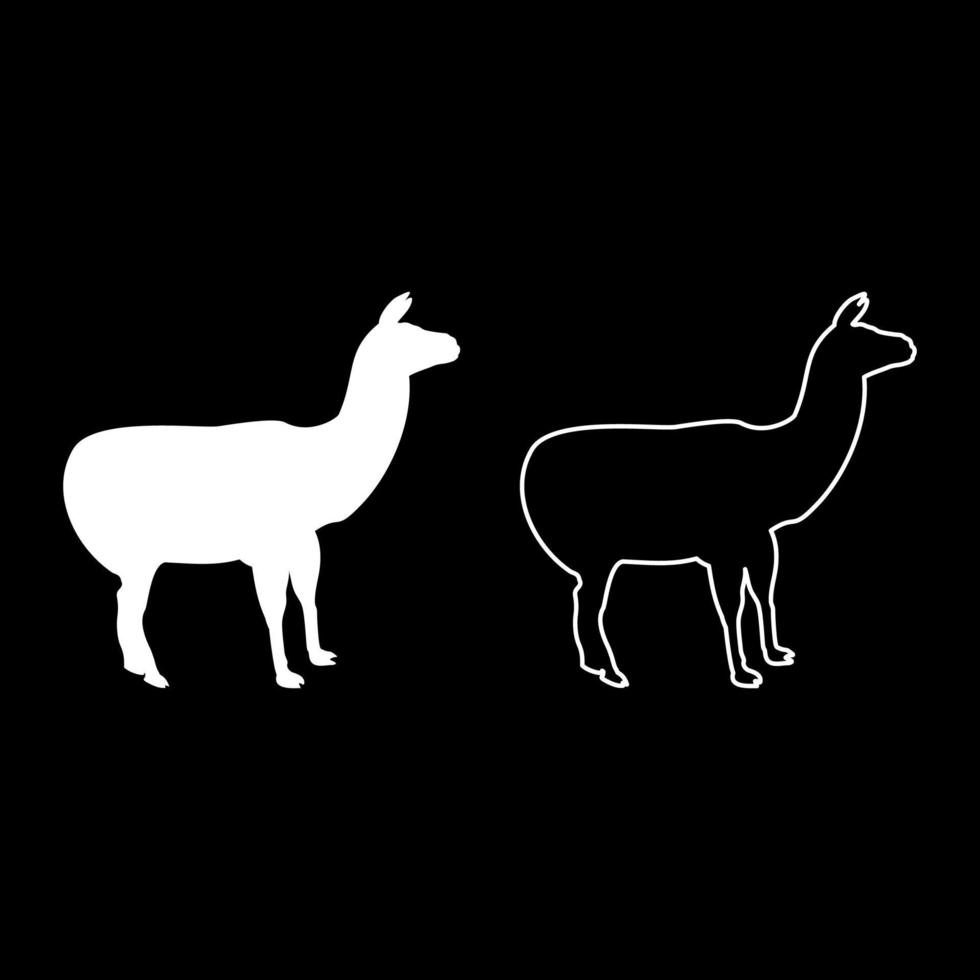 alpaca lhama lama guanaco silhueta cor branca ilustração vetorial imagem de estilo de contorno sólido vetor