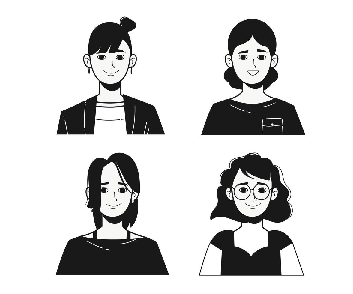 ícones de avatar de mulher com preto em um fundo branco vetor