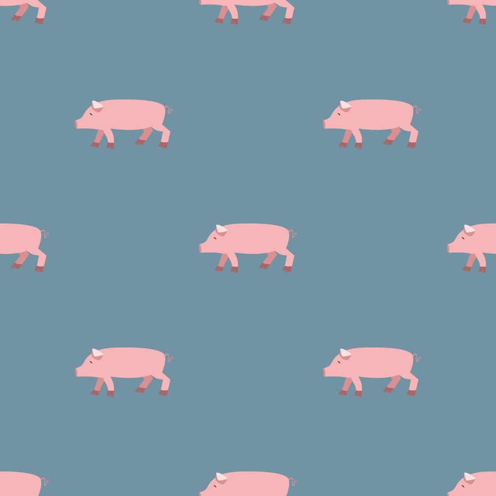 padrão de vetor sem costura com porcos cor de rosa em um fundo cinza.