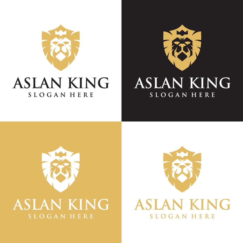 modelo de design de logotipo real aslan rei leão, cabeça de leão vetor