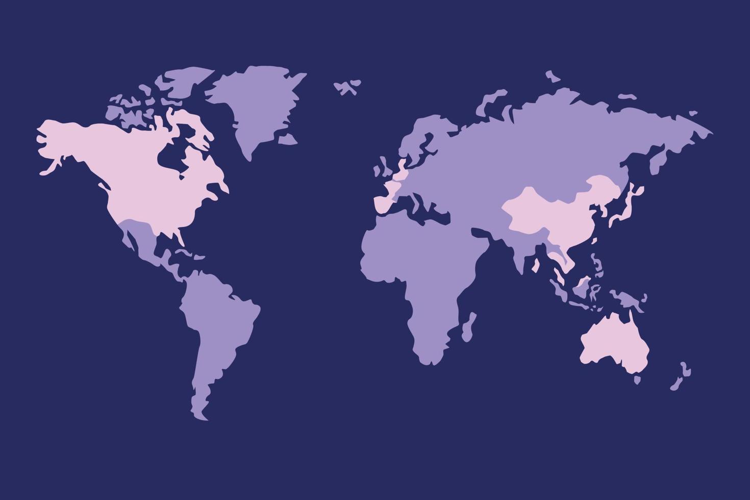 modelo de mapa-múndi com continentes, américa do norte e do sul, europa e ásia, áfrica e austrália vetor