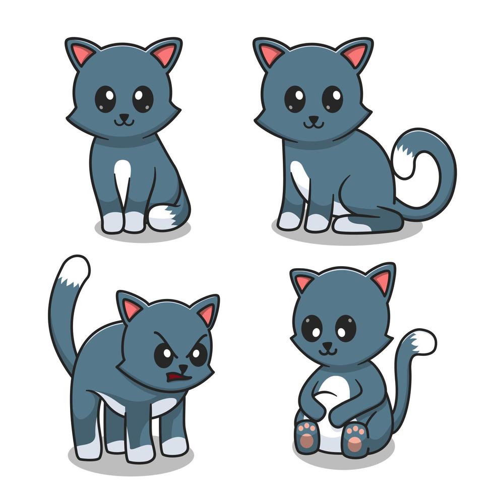 conjunto de ilustrações planas de desenho animado de gato fofo vetor