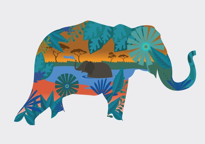 Elefante pintado festival silhueta ilustração vetorial vetor