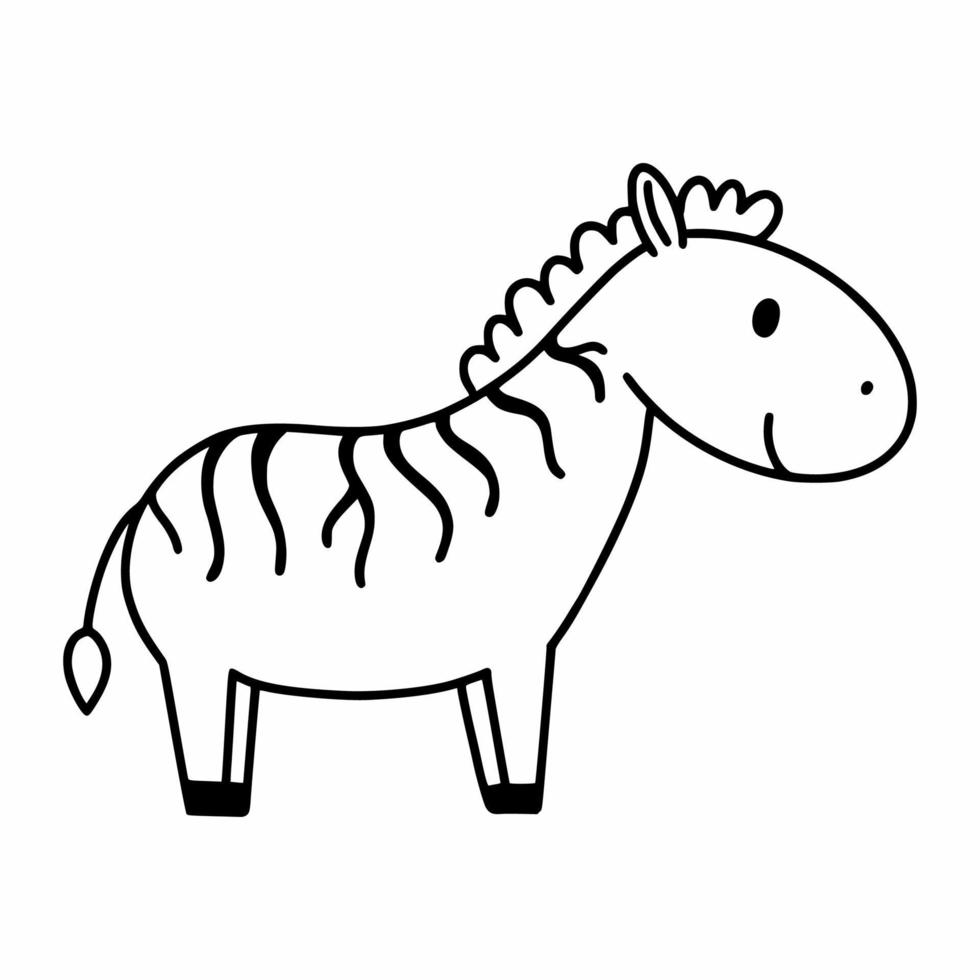zebra bonita no estilo doodle. livro de colorir para crianças. animais africanos. vetor