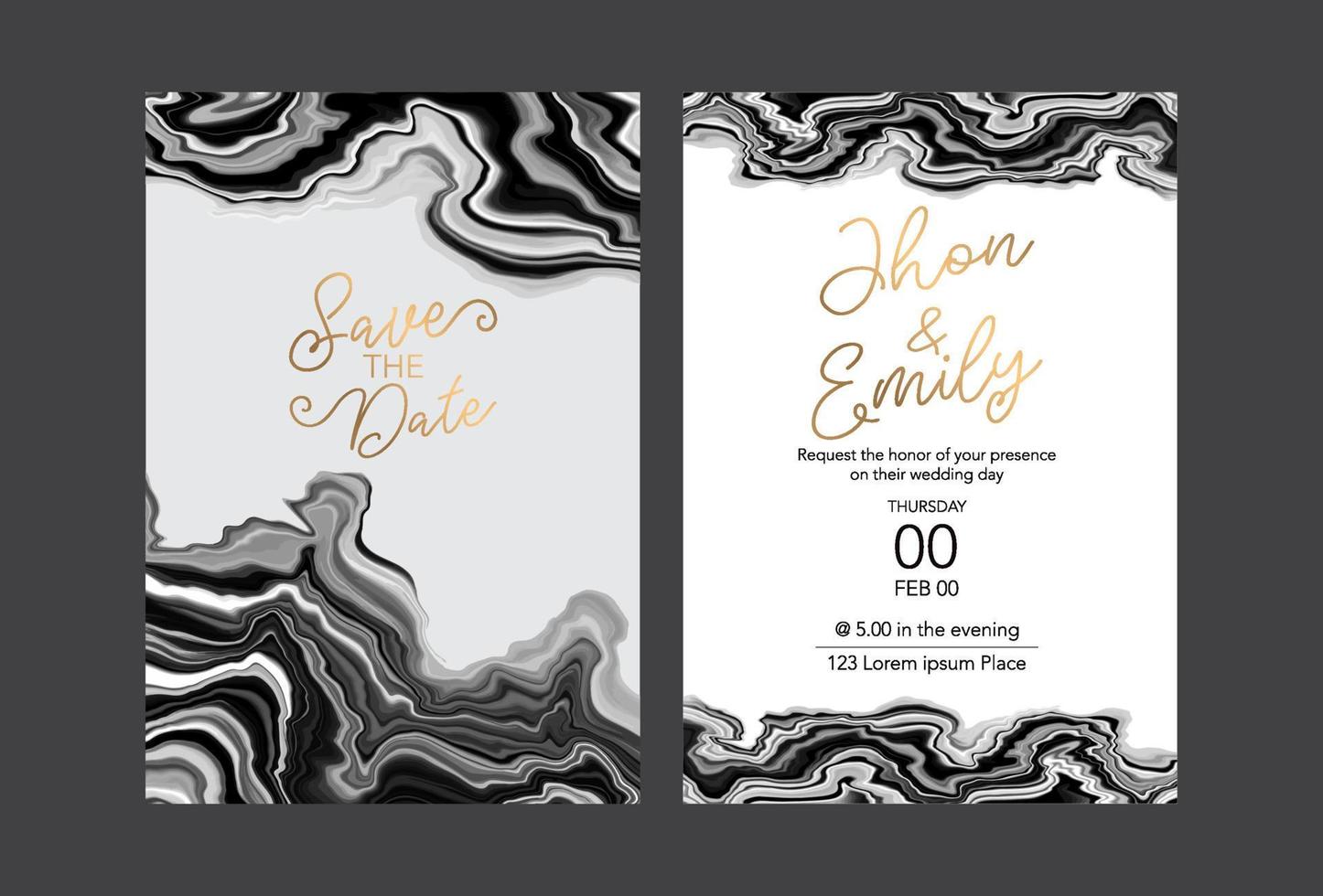 convite para o casamento, uma grande festa de amantes, os noivos. textura de fundo luxo mármore líquido e ouro. para cartões de visita, panfletos, flyer, banner, site, impressão em papel. vetor