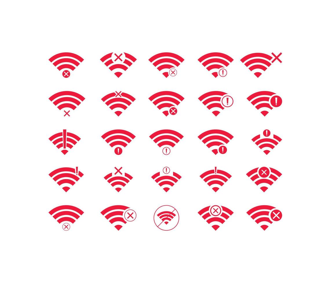 conjunto de nenhum ícone sem fio wifi vector cor vermelha