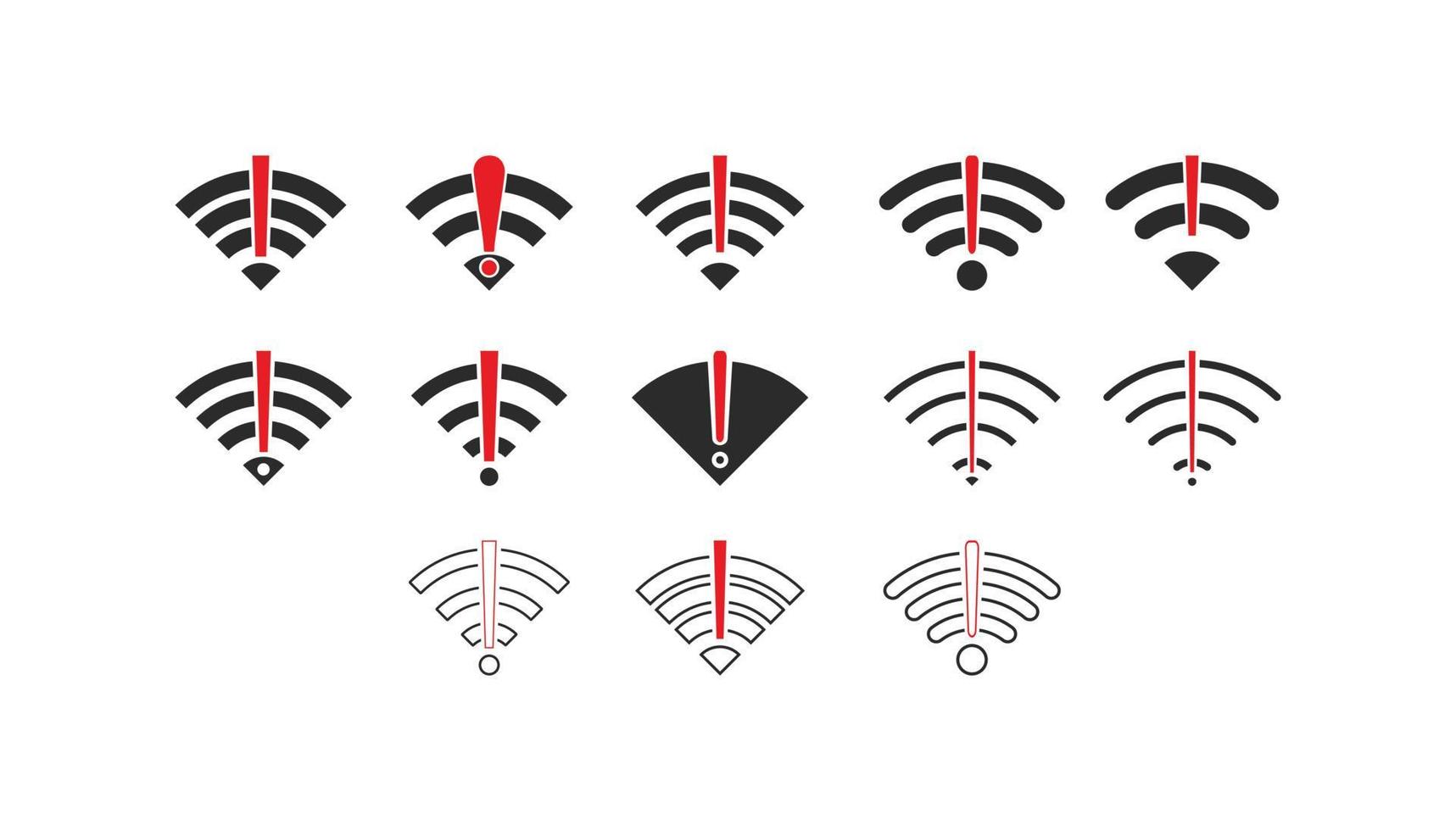 conjunto de conexões sem fio sem sinal de ícone wifi vetor cor preta
