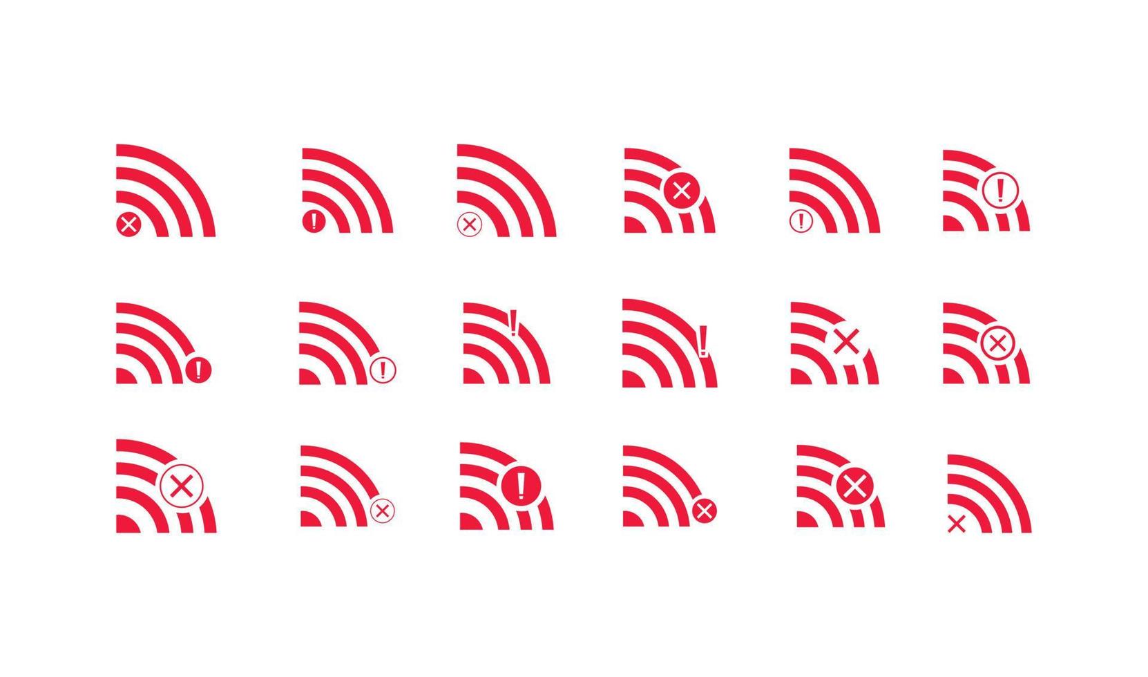 conjunto de nenhum ícone sem fio wifi vector cor vermelha