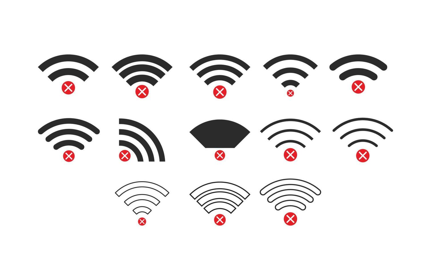 conjunto de nenhum ícone sem fio wifi vector cor preta