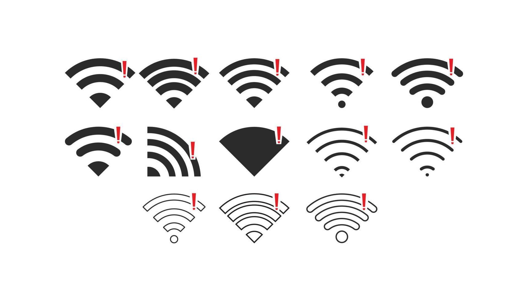 conjunto de conexões sem fio sem sinal de ícone wifi vetor cor preta