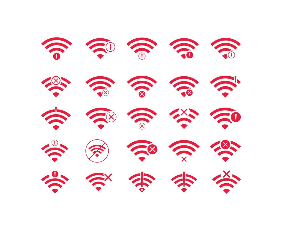 conjunto de nenhum ícone sem fio wifi vector cor vermelha