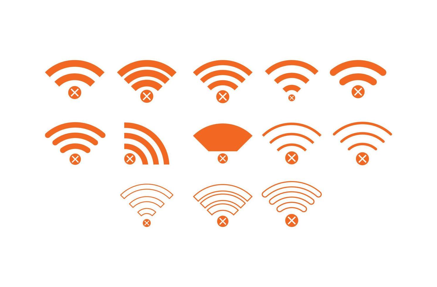 conjunto de nenhum sinal de ícone de conexões sem fio vector cor laranja