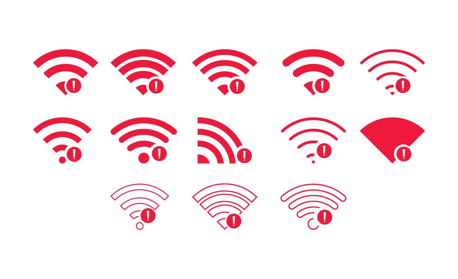 conjunto de conexões sem fio sem sinal de ícone wifi vetor cor vermelha