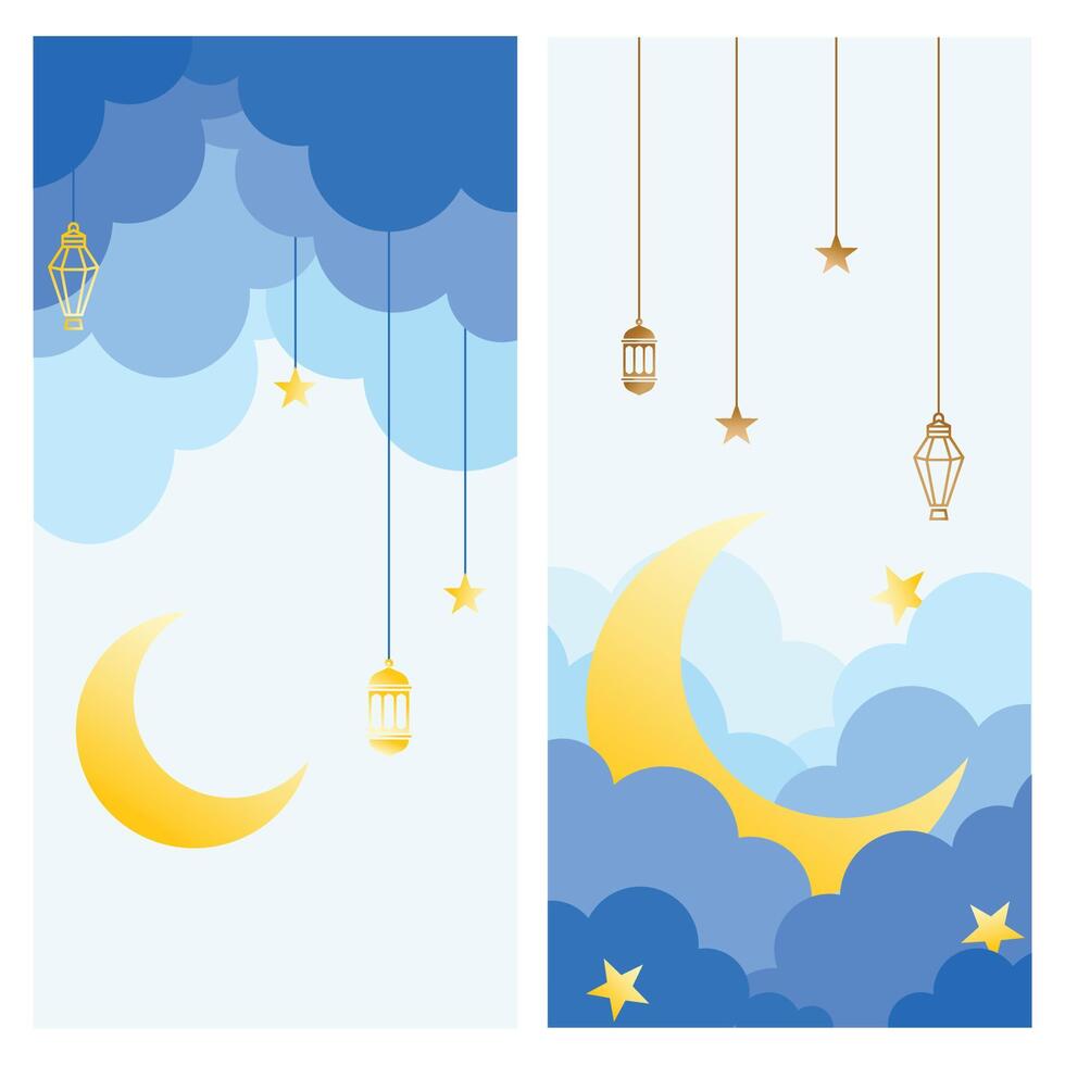 um ornamento criativo do crescente, estrelas e nuvens para o design do tema do ramadã vetor