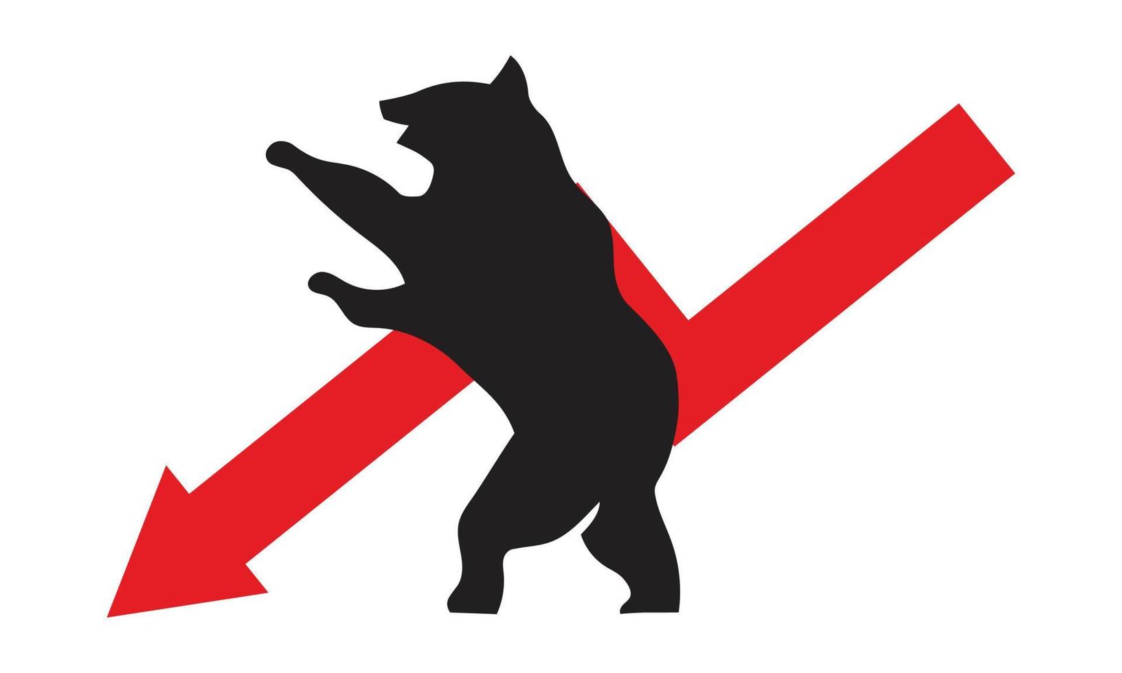 uma silhueta do urso com um gráfico diminuído atrás para ilustração de tendência de baixa vetor