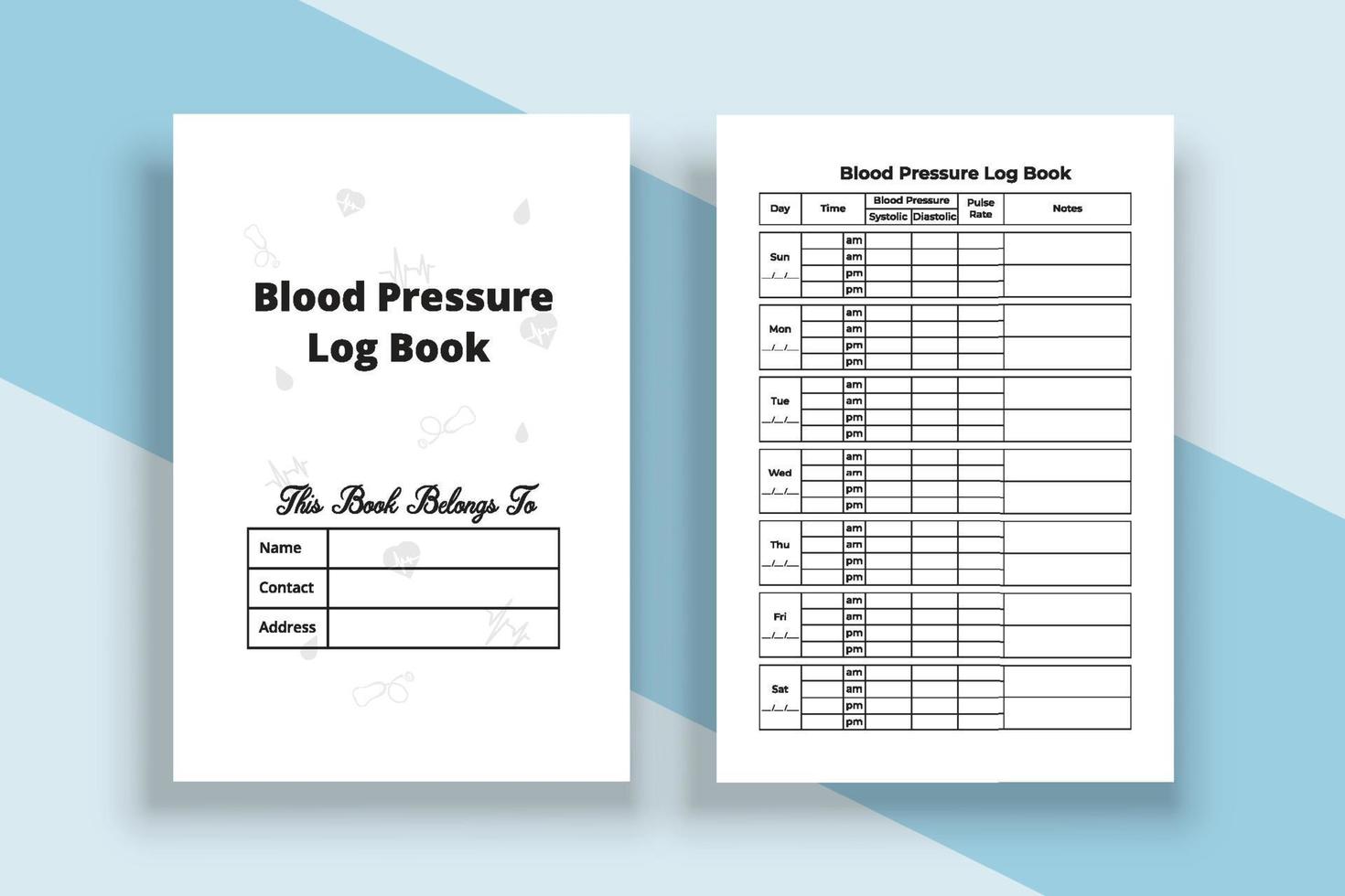 livro de registro de pressão arterial. livro de registro médico. diário de pressão arterial e rastreador de pulso. notebook rastreador de pulso. rastreador de pressão arterial. vetor