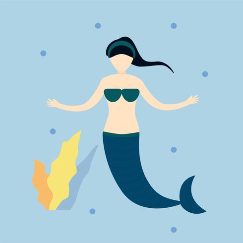 Personagem de menina sereia no mar azul. Projeto de ilustração vetorial em estilo simples. vetor