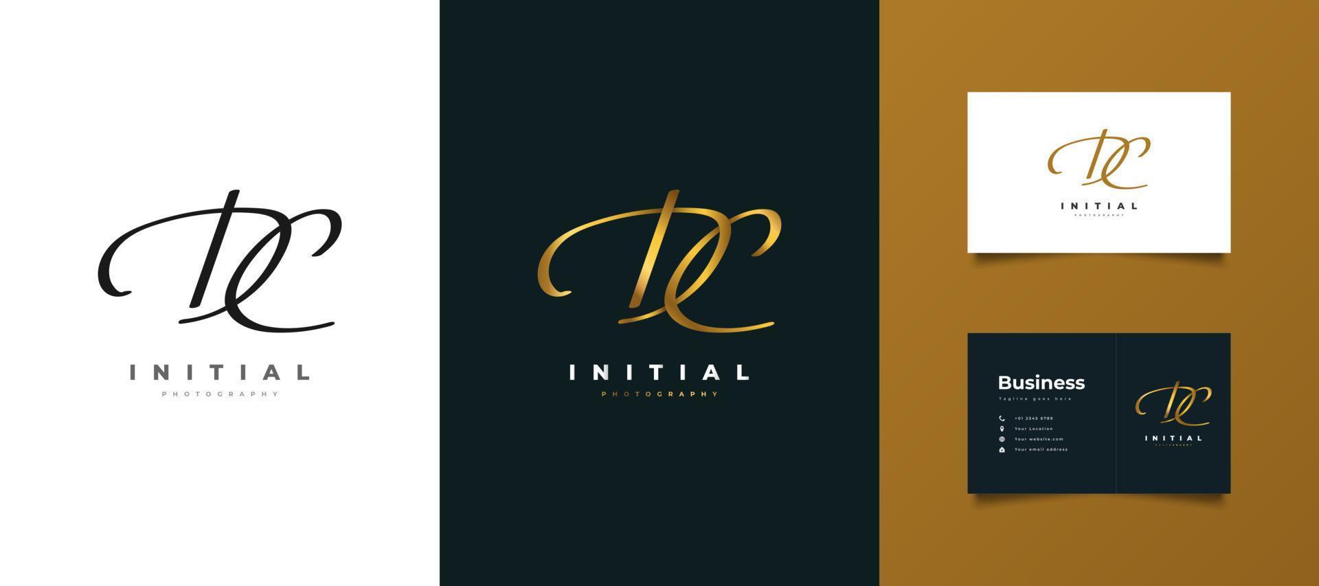 design de logotipo inicial de ouro d e c com estilo de caligrafia elegante. logotipo ou símbolo de assinatura dc para casamento, moda, joias, boutique, botânica, floral e identidade de negócios vetor