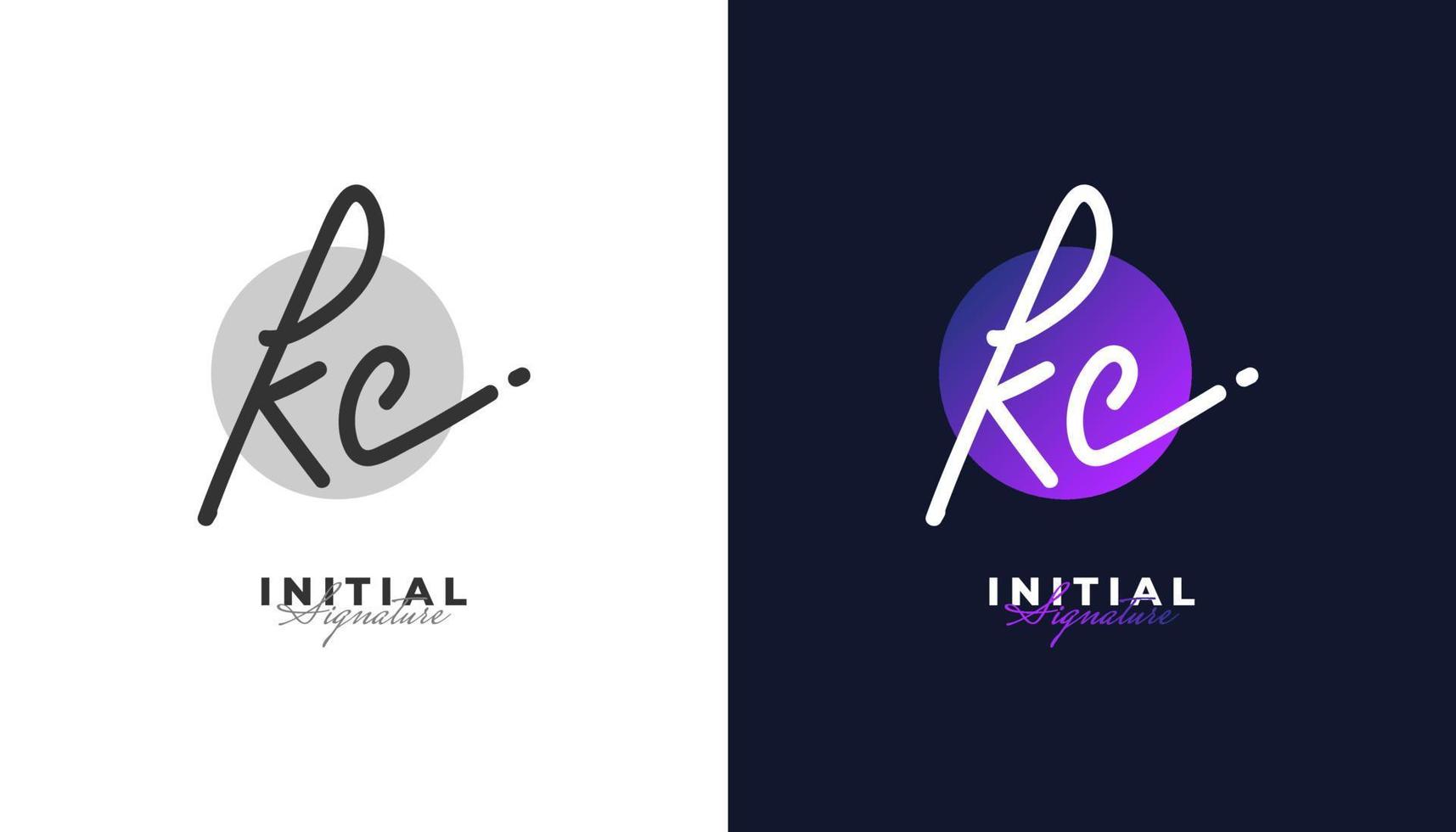 k e c design de logotipo inicial de assinatura com estilo de caligrafia. kc assinatura logotipo ou símbolo para casamento, moda, joias, boutique, botânica, floral e identidade de negócios vetor