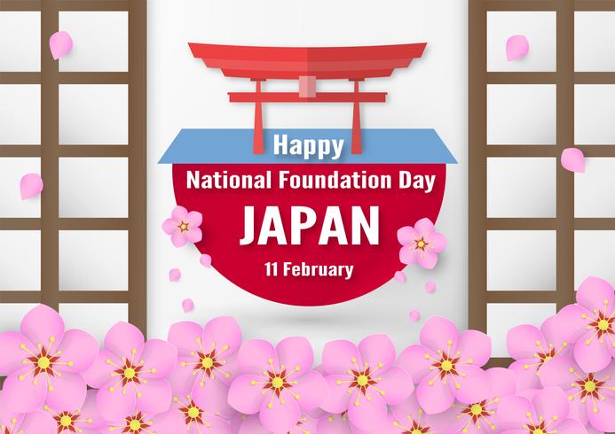 Feliz Dia da Fundação Nacional de 2019 para o japonês. Modelo de design no estilo flatlay. Illlustration do vetor com conceito do corte e do ofício do papel.