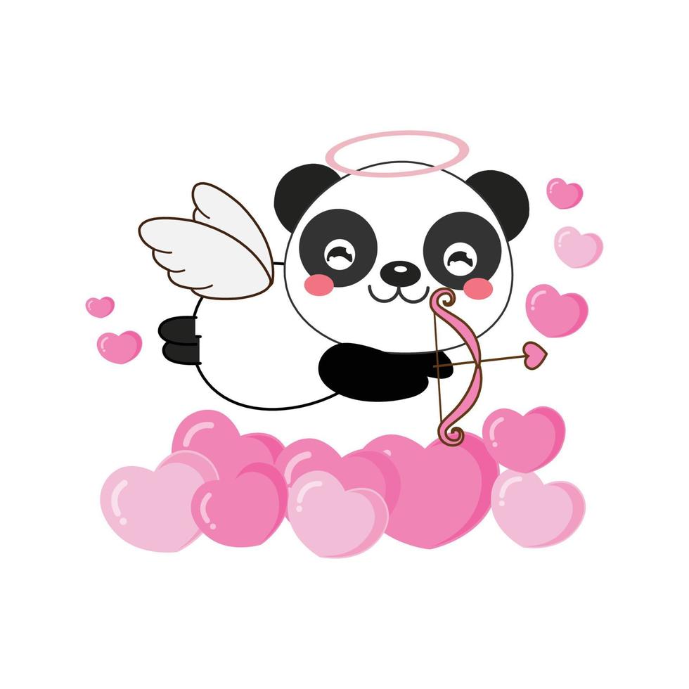 Cupido panda fofo com arco e flecha. vetor