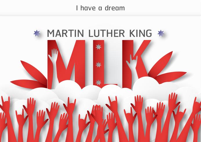 Tailândia, Udonthani - 16 de janeiro de 2019: Feliz dia de Martin Luther King Jr. com corte de papel e estilo ofício. Ilustração vetorial para plano de fundo, banner, cartaz, publicidade, cartão de convite e modelo. vetor