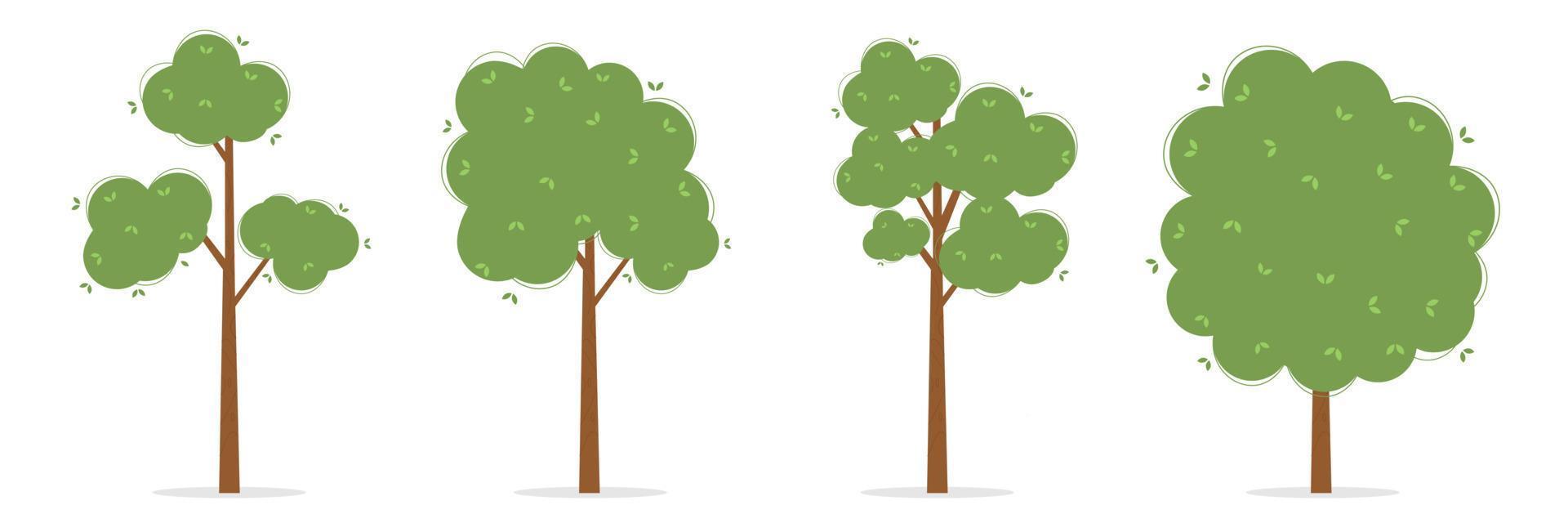 árvores definidas em estilo simples. ilustração em vetor de árvores isoladas no fundo branco. espaços verdes da natureza para a imagem da floresta ou do parque, para o projeto arquitetônico ou paisagístico.