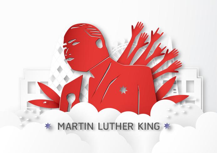 Tailândia, Udonthani - 16 de janeiro de 2019: Feliz dia de Martin Luther King Jr. com corte de papel e estilo ofício. Ilustração vetorial para plano de fundo, banner, cartaz, publicidade, cartão de convite e modelo. vetor