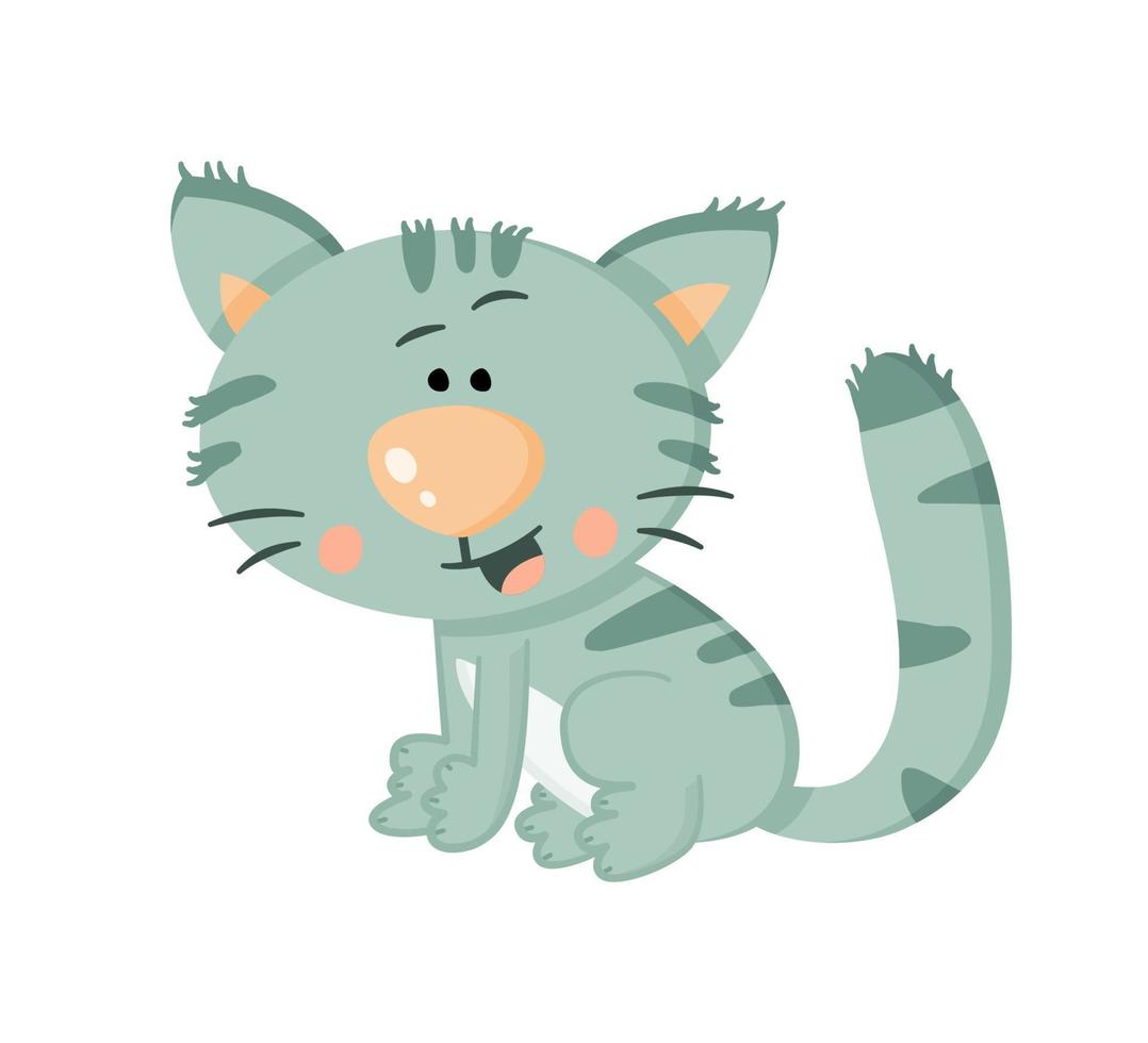 gato cinza bonito dos desenhos animados com listras. personagem animal engraçado. ilustração vetorial plana. vetor