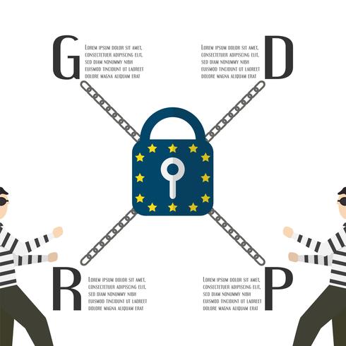 Projeto de caráter com conceito de GDPR isolado no fundo branco. Ilustração vetorial com espaço de texto. vetor