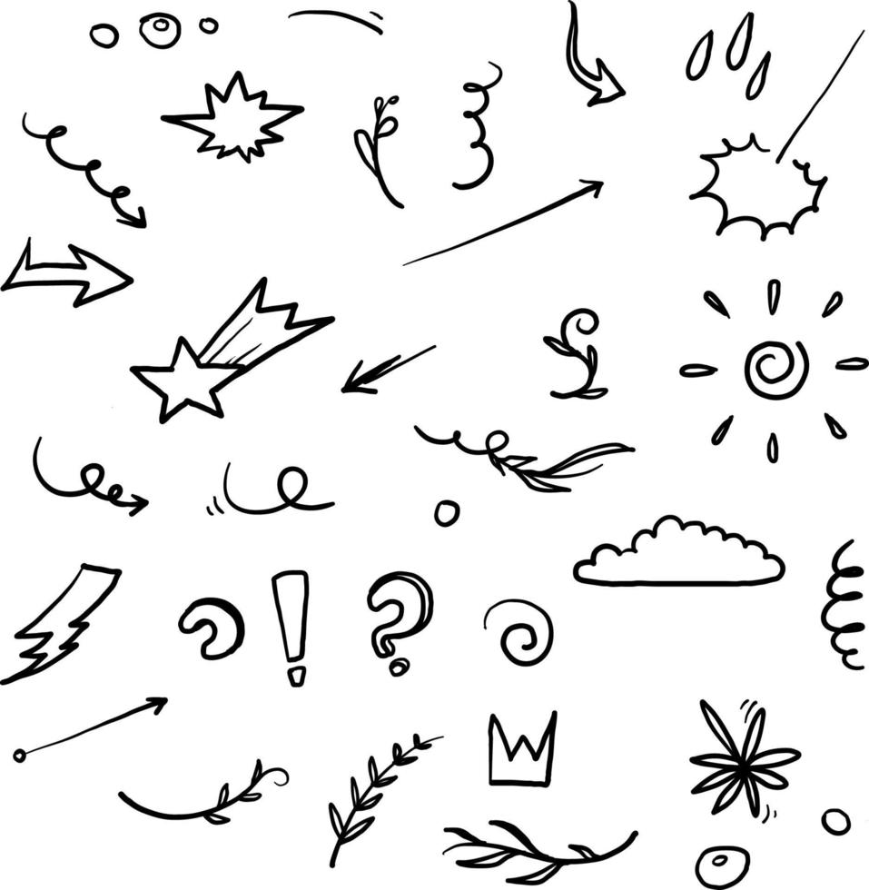 vetor de coleção de elementos de doodle desenhado à mão isolado