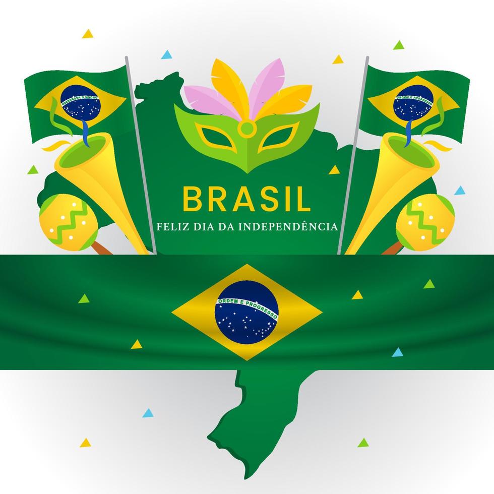 carnaval do dia da independência do brasil com enfeites e bandeira vetor