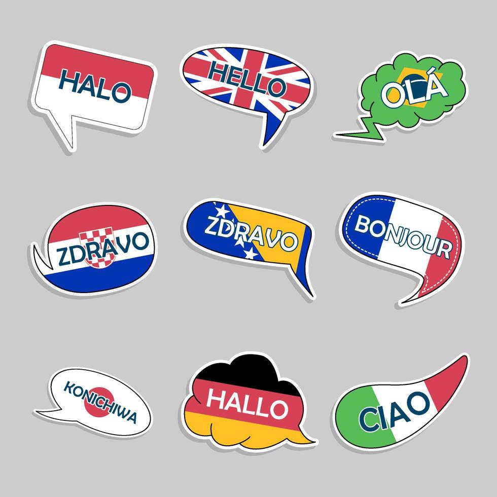 conjunto de adesivos de diversidade de idiomas vetor
