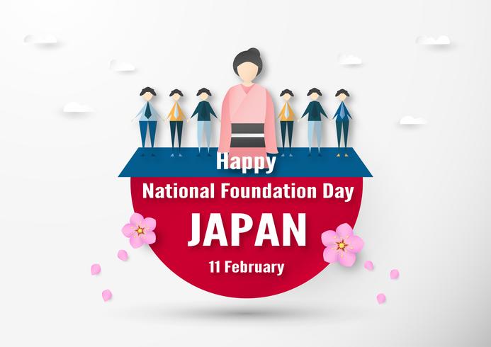 Feliz Dia da Fundação Nacional de 2019 para o japonês. Modelo de design no estilo flatlay. Illlustration do vetor com conceito do corte e do ofício do papel.