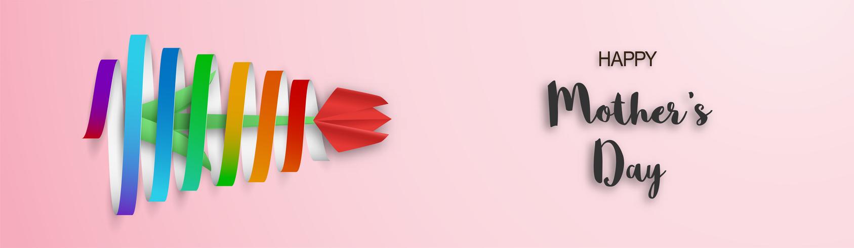 Modelo de design para o dia das mães feliz. Ilustração do vetor no estilo de corte e artesanato de papel. Fundo de decoração com flores para convite, capa, banner, propaganda.