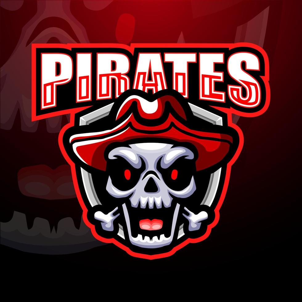 design de logotipo de mascote de esport crânio de pirata vetor