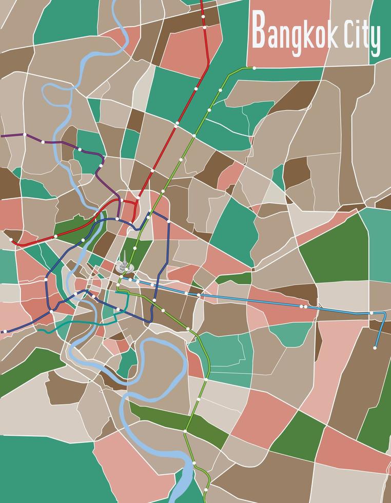 mapa de rotas e ruas de skytrain na cidade de bangkok vetor