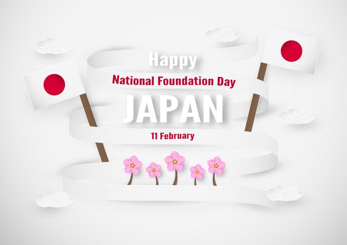 Feliz Dia da Fundação Nacional de 2019 para o japonês. Modelo de design no estilo flatlay. Illlustration do vetor com conceito do corte e do ofício do papel.