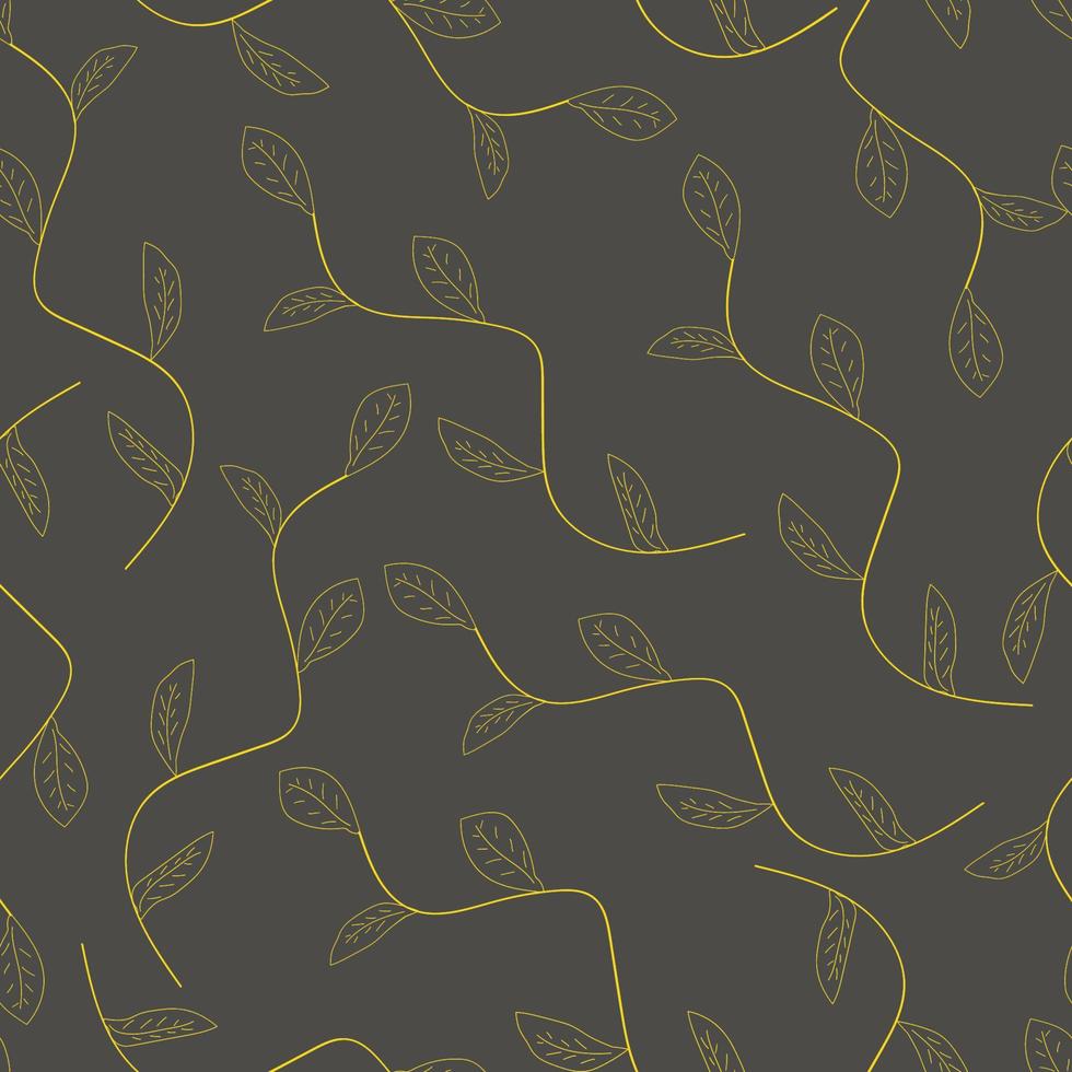 padrão perfeito de galhos amarelos com folhas em um fundo cinza vetor