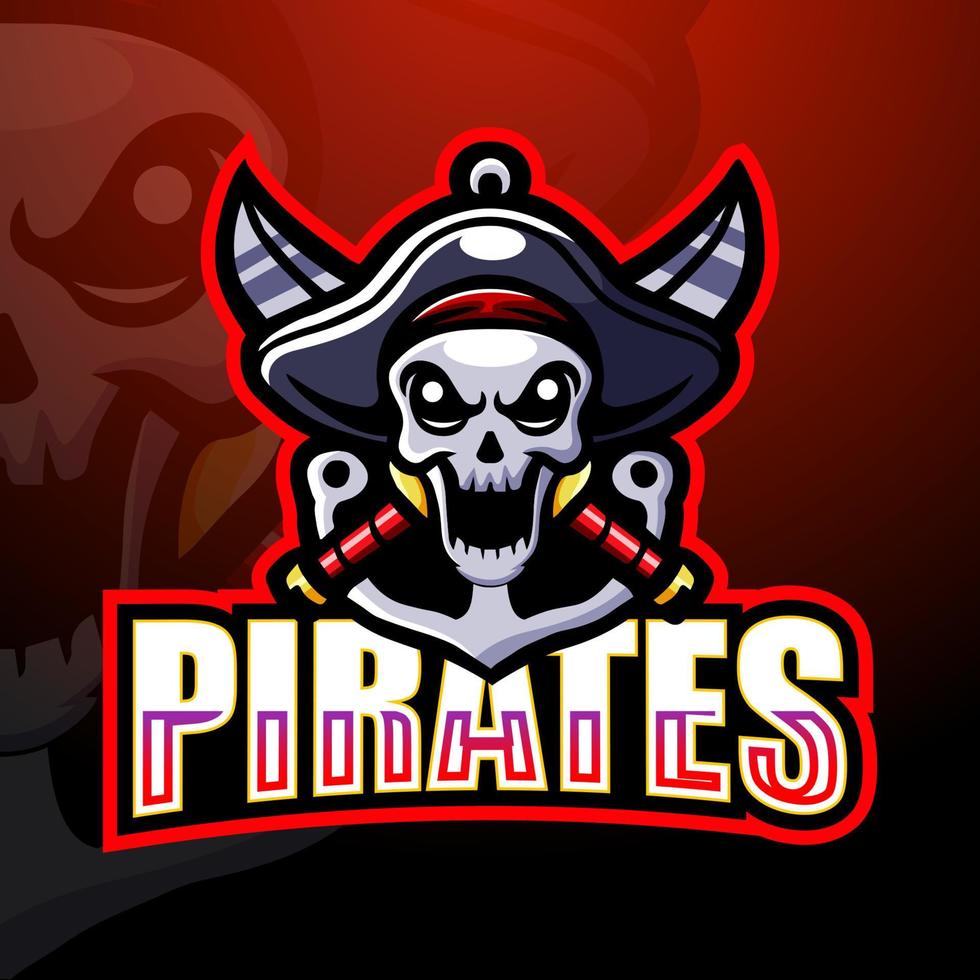 design de logotipo de mascote de esport crânio de pirata vetor