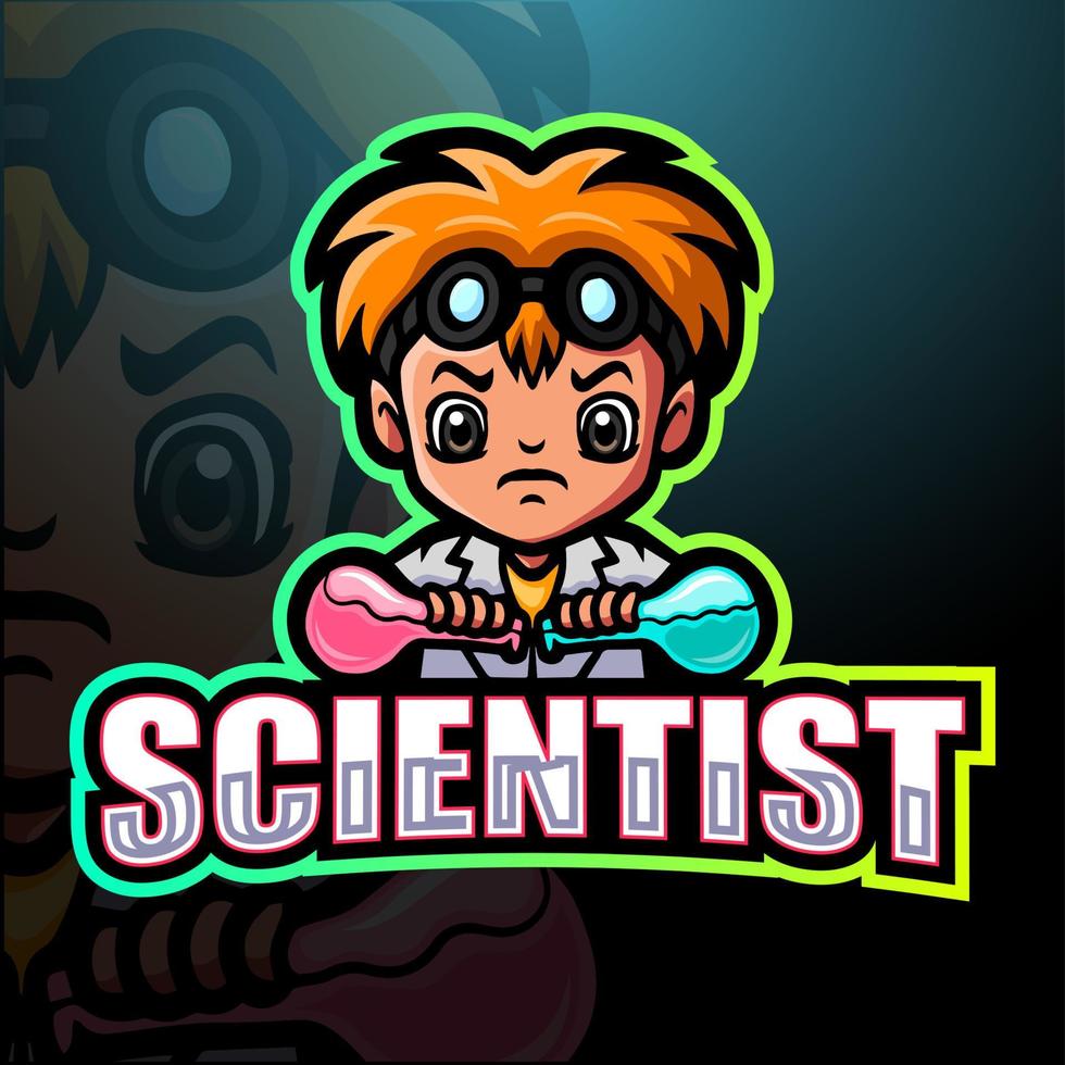 design de logotipo de esport de mascote cientista vetor