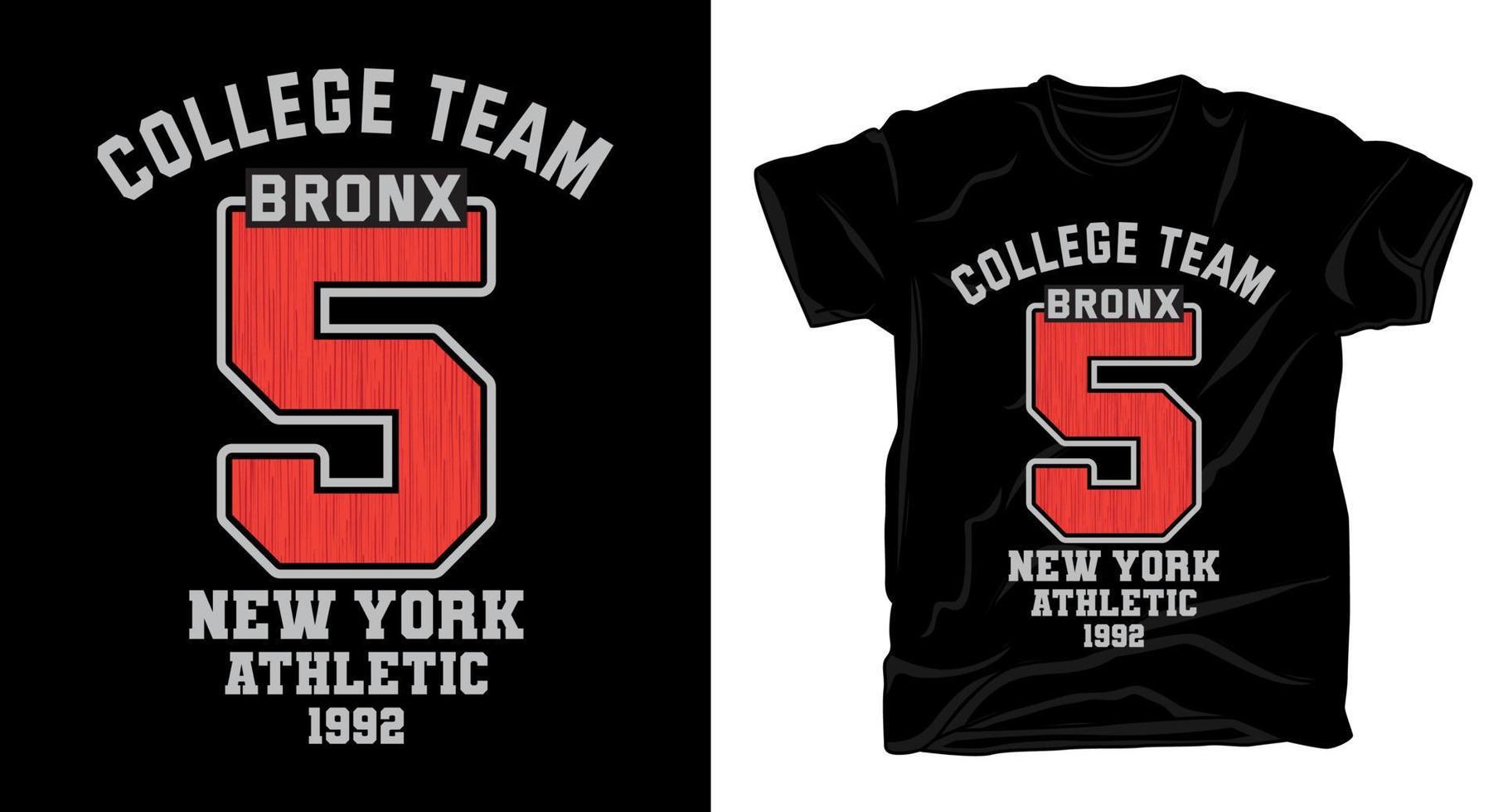 design de camiseta de tipografia de cinco equipes da faculdade vetor