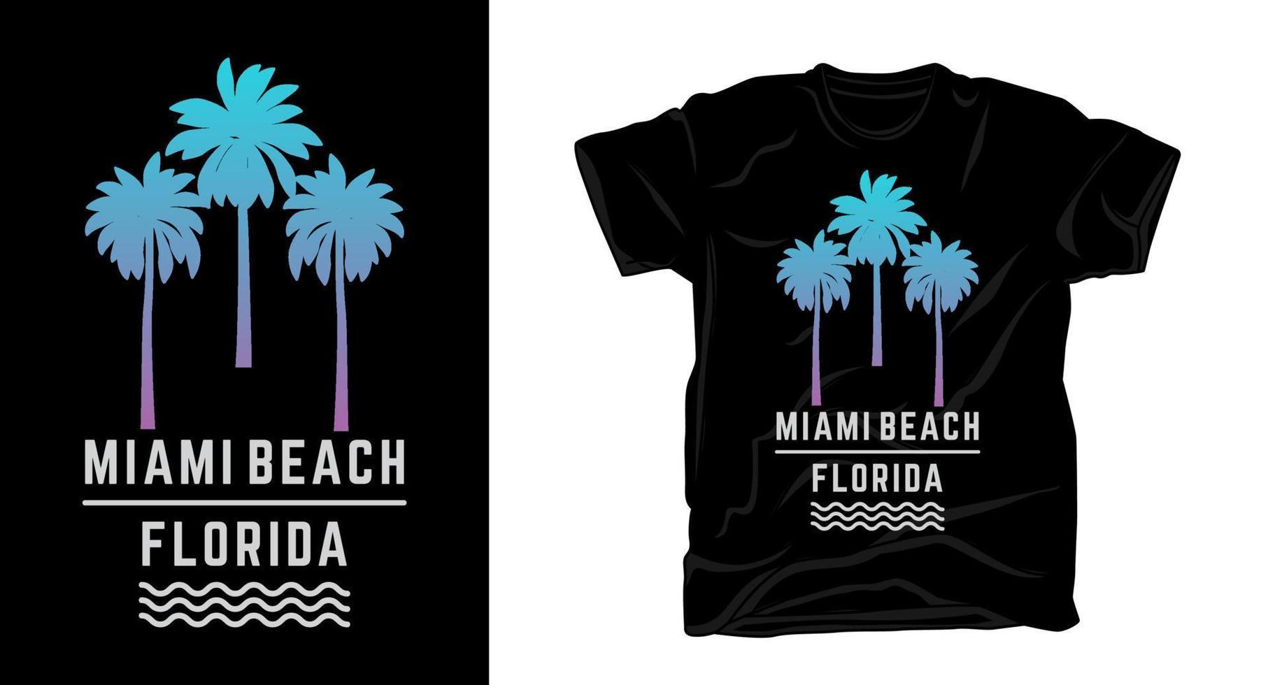 tipografia miami beach florida com design de camiseta de palmeiras vetor